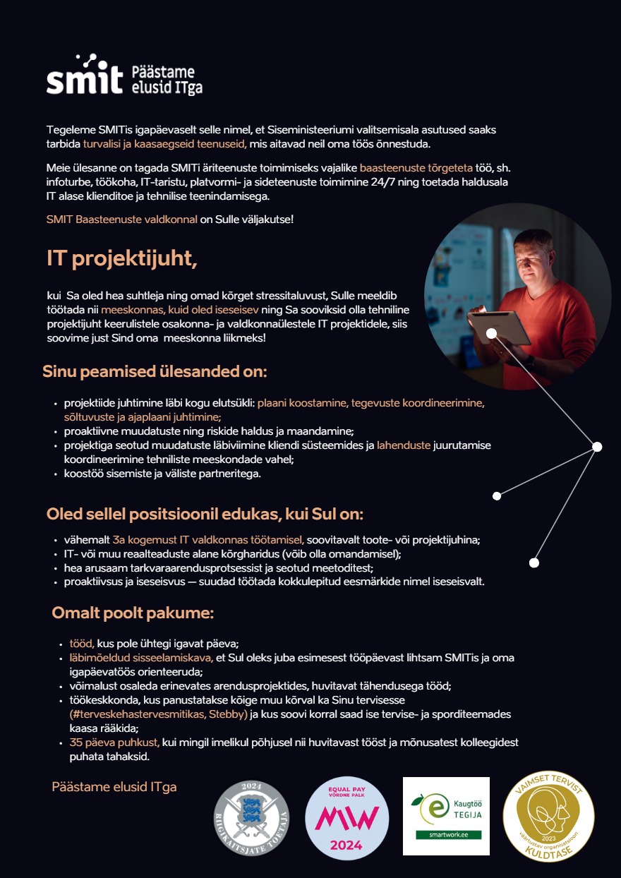 Tööpakkumise IT projektijuht kirjeldus