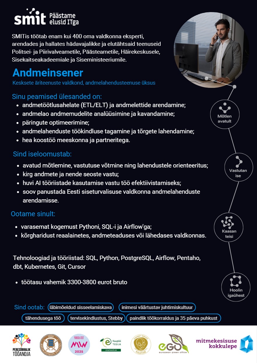Tööpakkumise Andmeinsener kirjeldus
