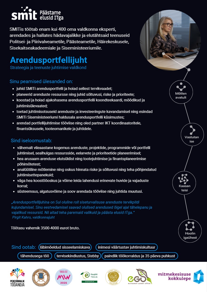 Tööpakkumise Arendusportfellijuht kirjeldus