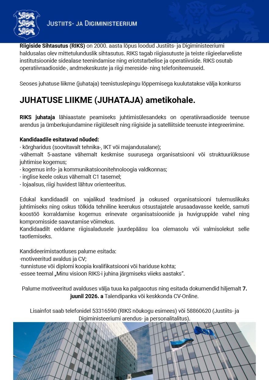 Tööpakkumise RIKS juhataja kirjeldus