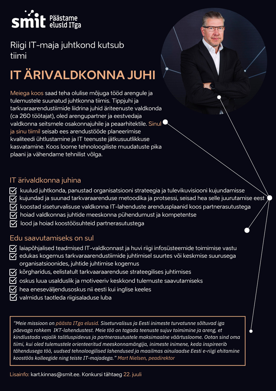 Tööpakkumise IT ärivaldkonna juht kirjeldus