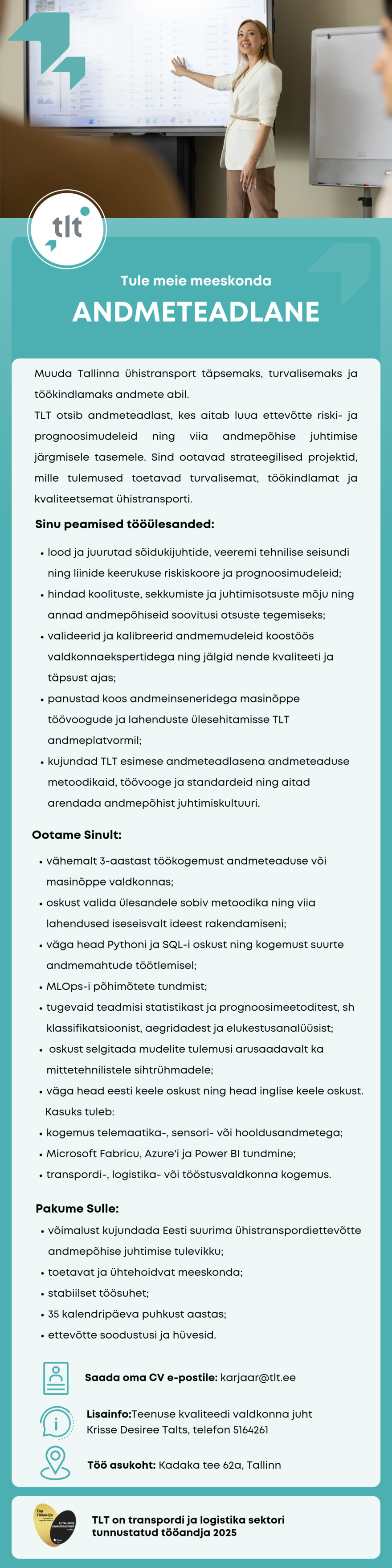 Tööpakkumise ANDMETEADLANE kirjeldus
