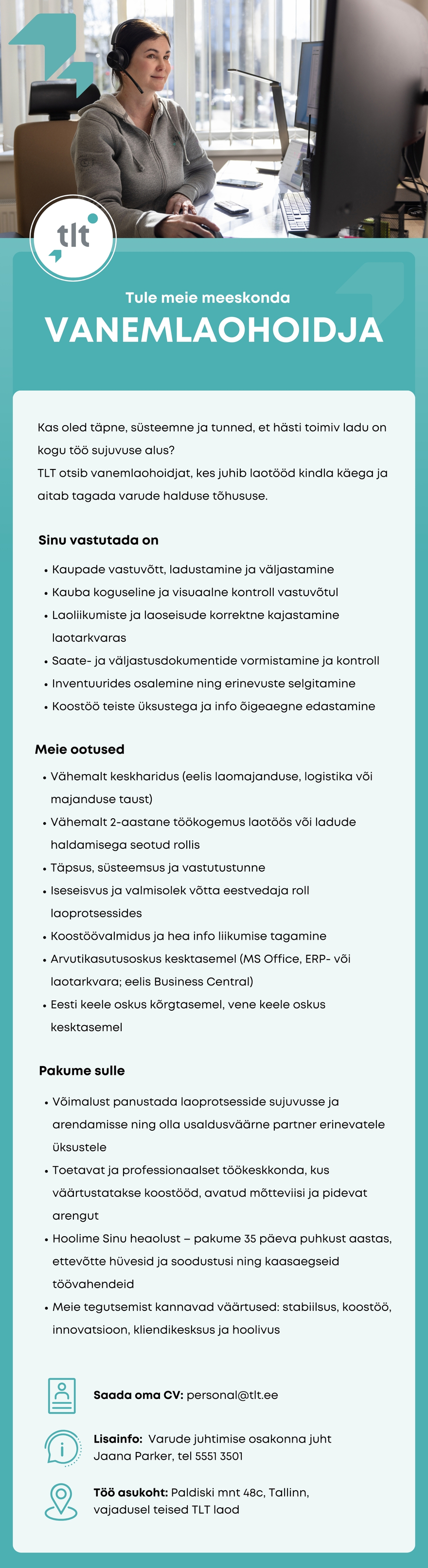 Tööpakkumise VANEMLAOHOIDJA kirjeldus