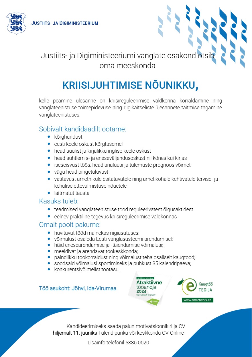 Tööpakkumise Kriisijuhtimise nõunik kirjeldus