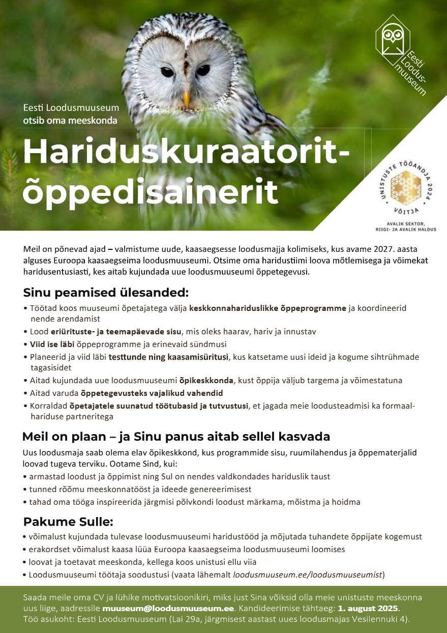 Tööpakkumise Hariduskuraator-õppedisainer kirjeldus