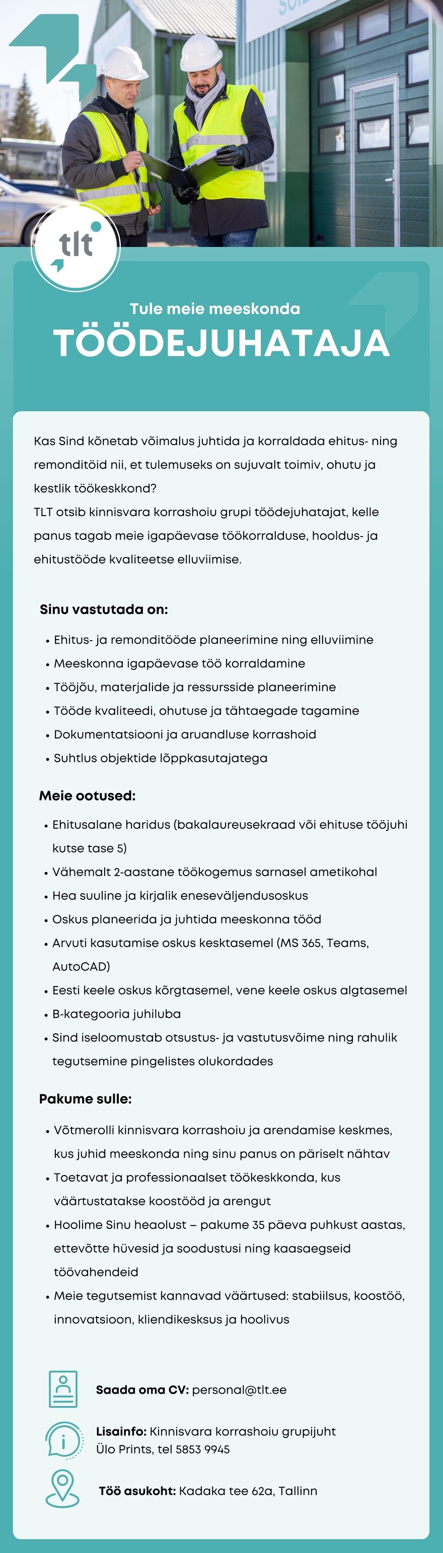 Tööpakkumise TÖÖDEJUHATAJA kirjeldus