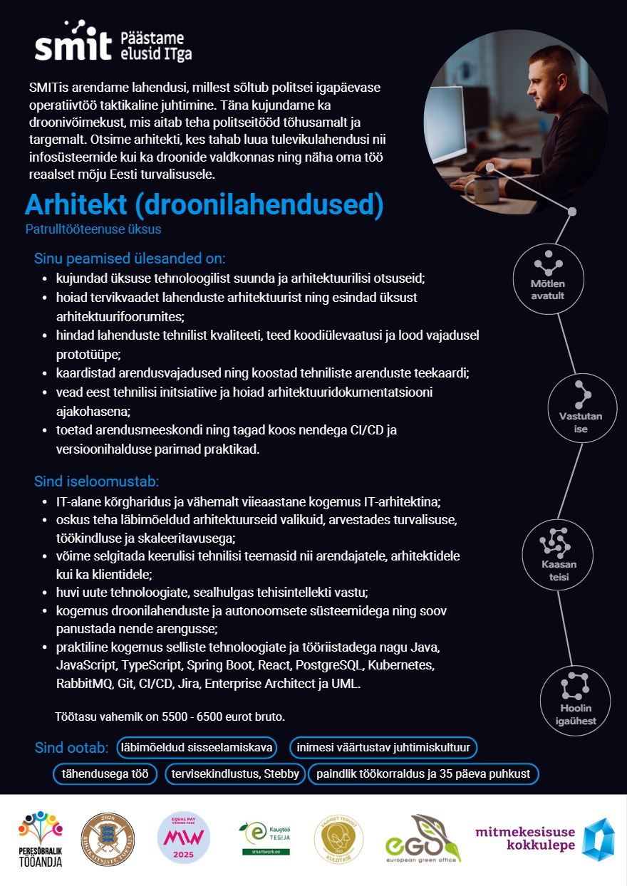 Tööpakkumise Arhitekt (droonilahendused) kirjeldus