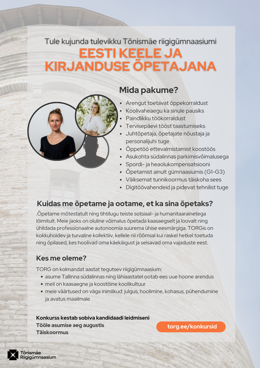 Tööpakkumise Eesti keele ja kirjanduse õpetaja kirjeldus