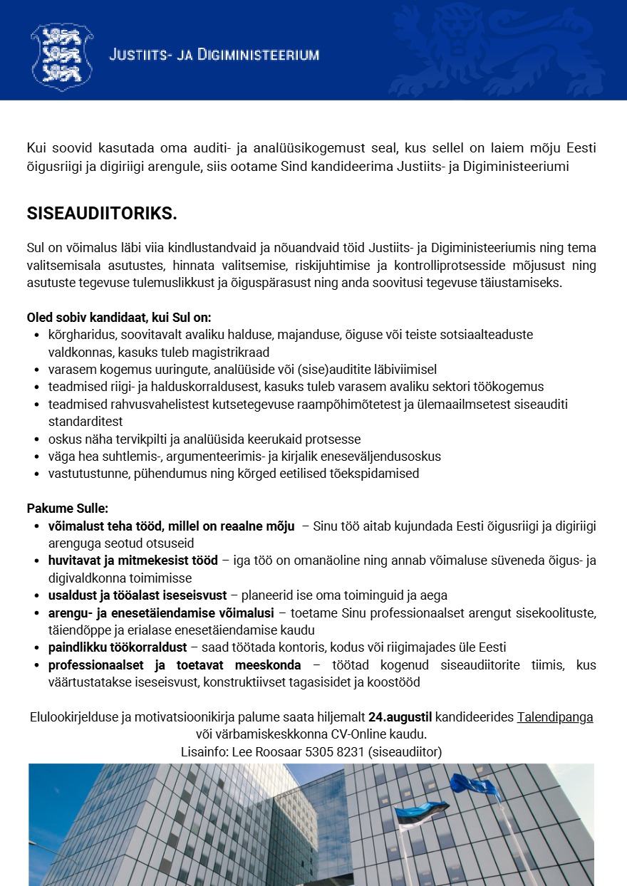 Tööpakkumise Siseaudiitor kirjeldus