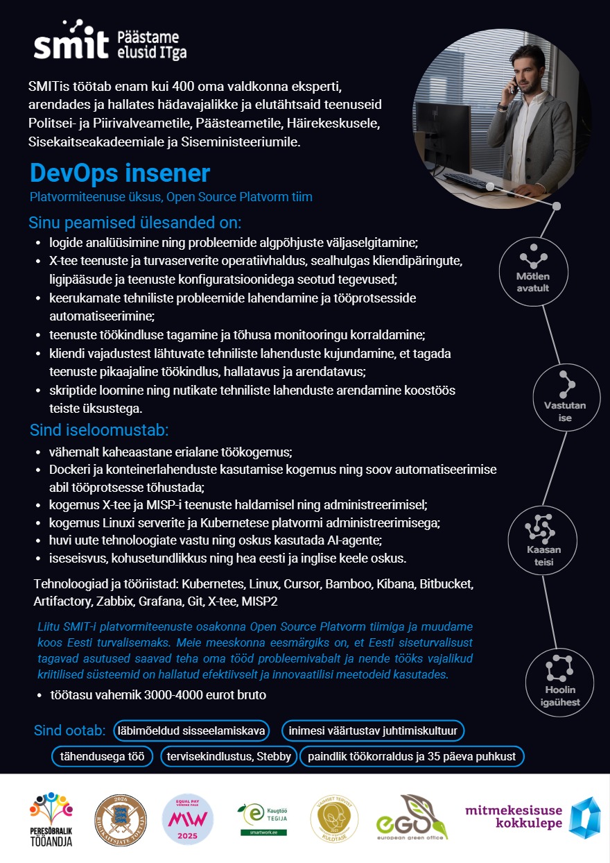Tööpakkumise DevOps insener (platvormiteenused) kirjeldus