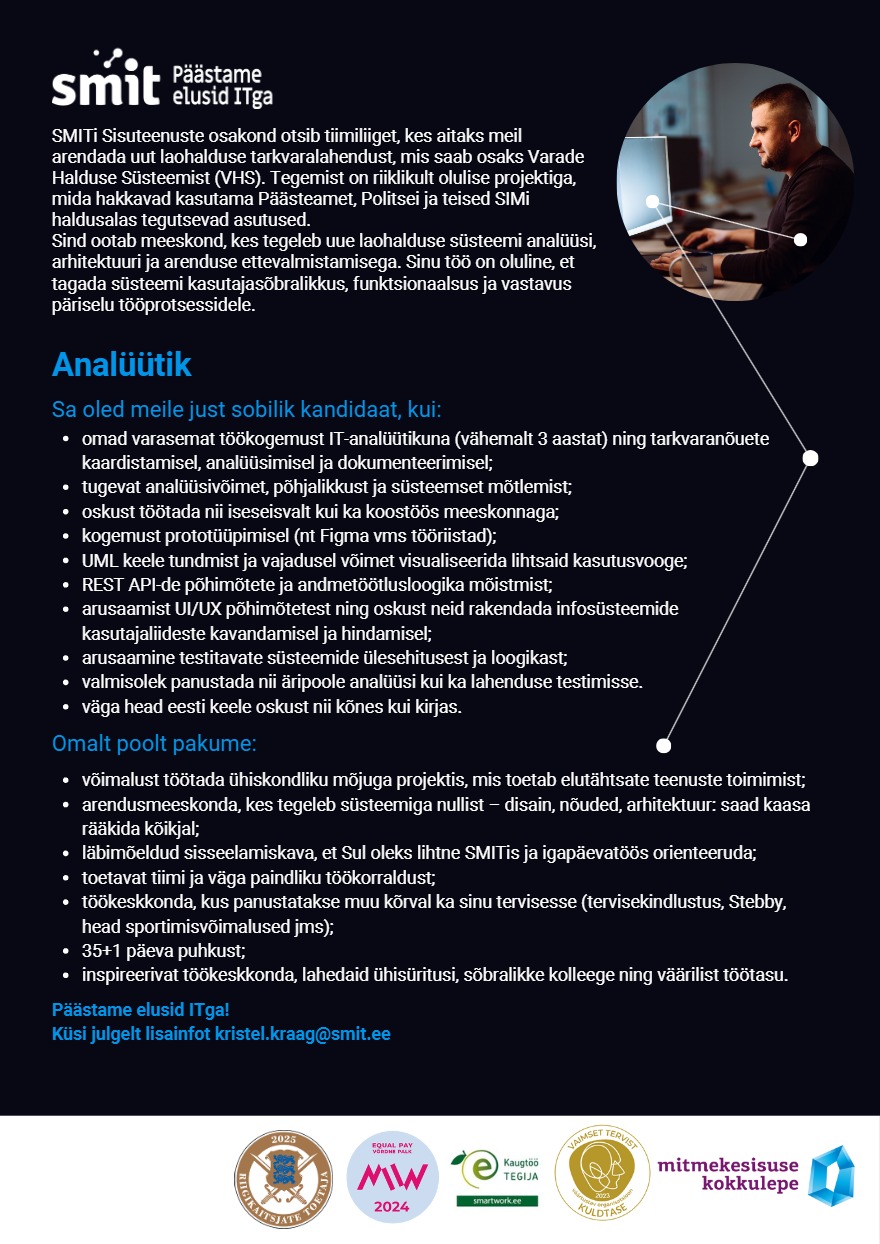 Tööpakkumise Analüütik (sisuteenuste osakond) kirjeldus