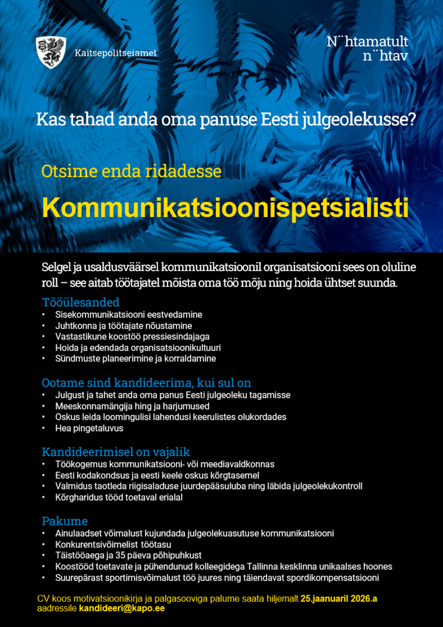 Tööpakkumise Kommunikatsioonispetsialist kirjeldus