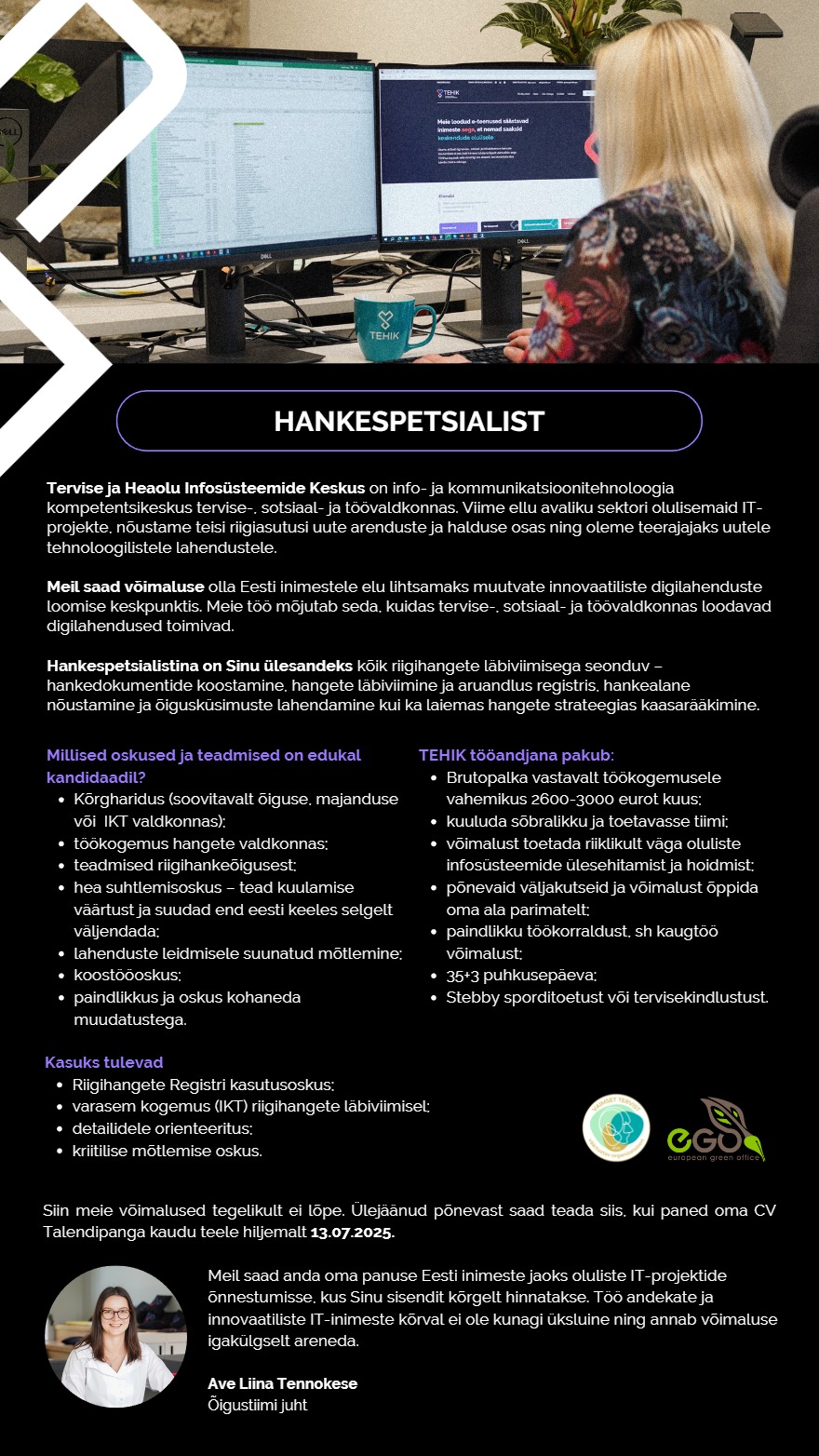 Tööpakkumise Hankespetsialist kirjeldus