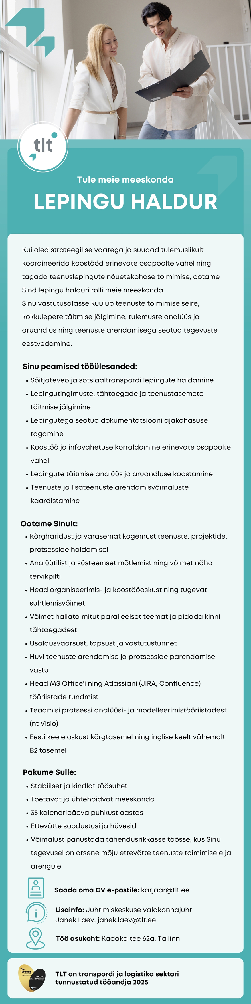Tööpakkumise LEPINGU HALDUR kirjeldus