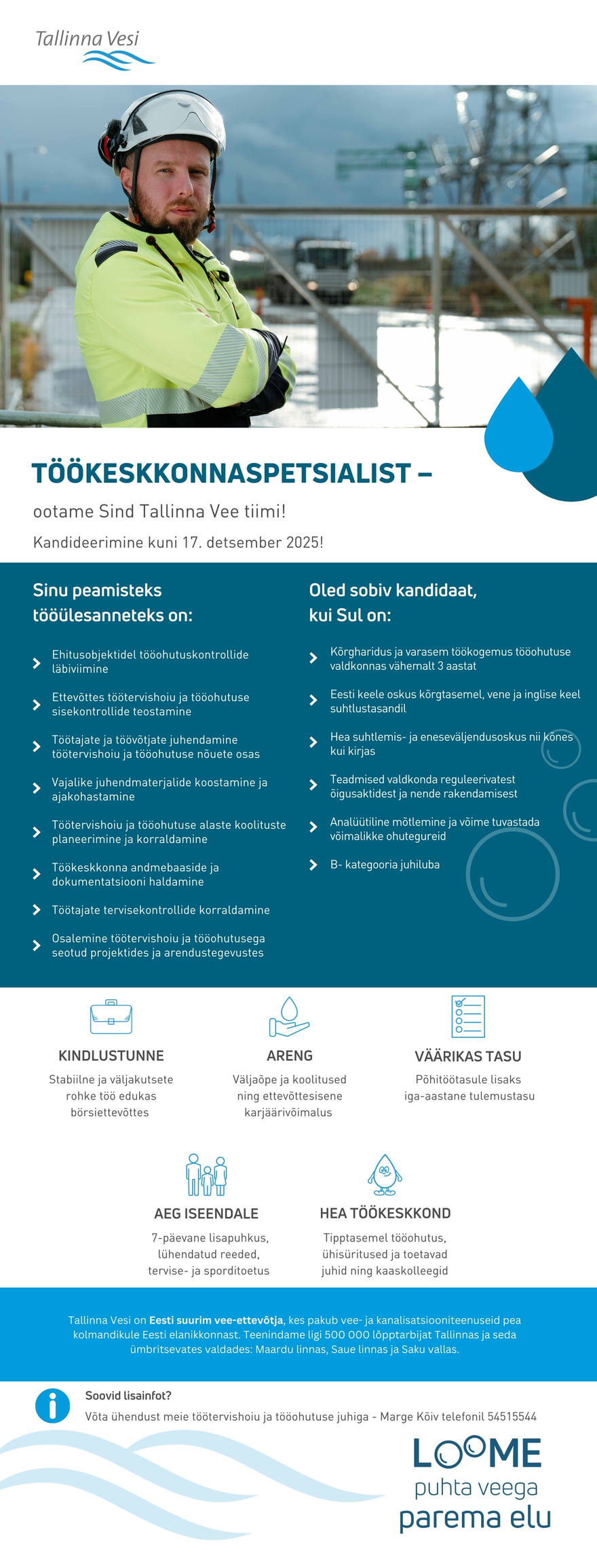 Tööpakkumise Töökeskkonnaspetsialist kirjeldus