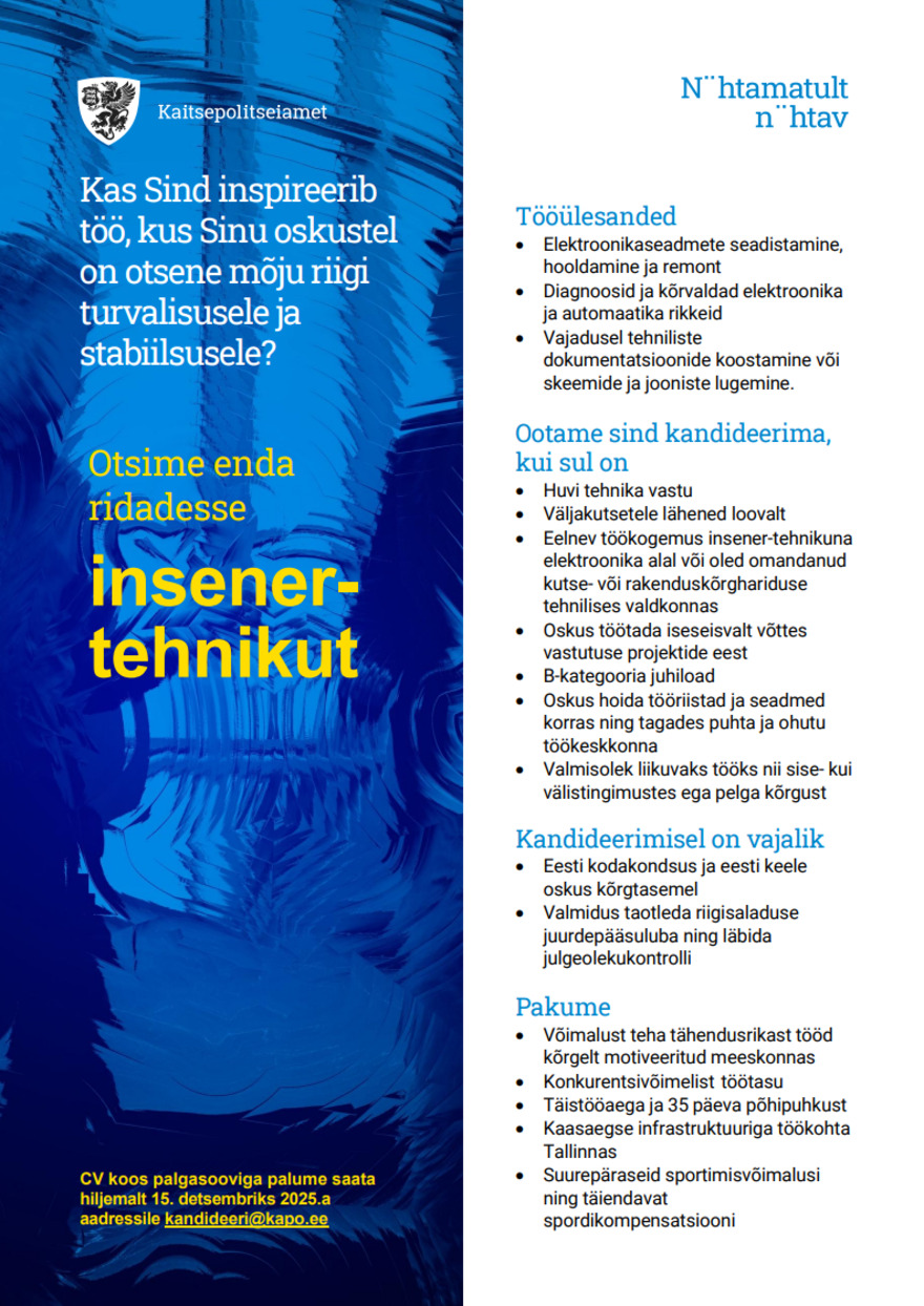 Tööpakkumise Insener-tehnik kirjeldus