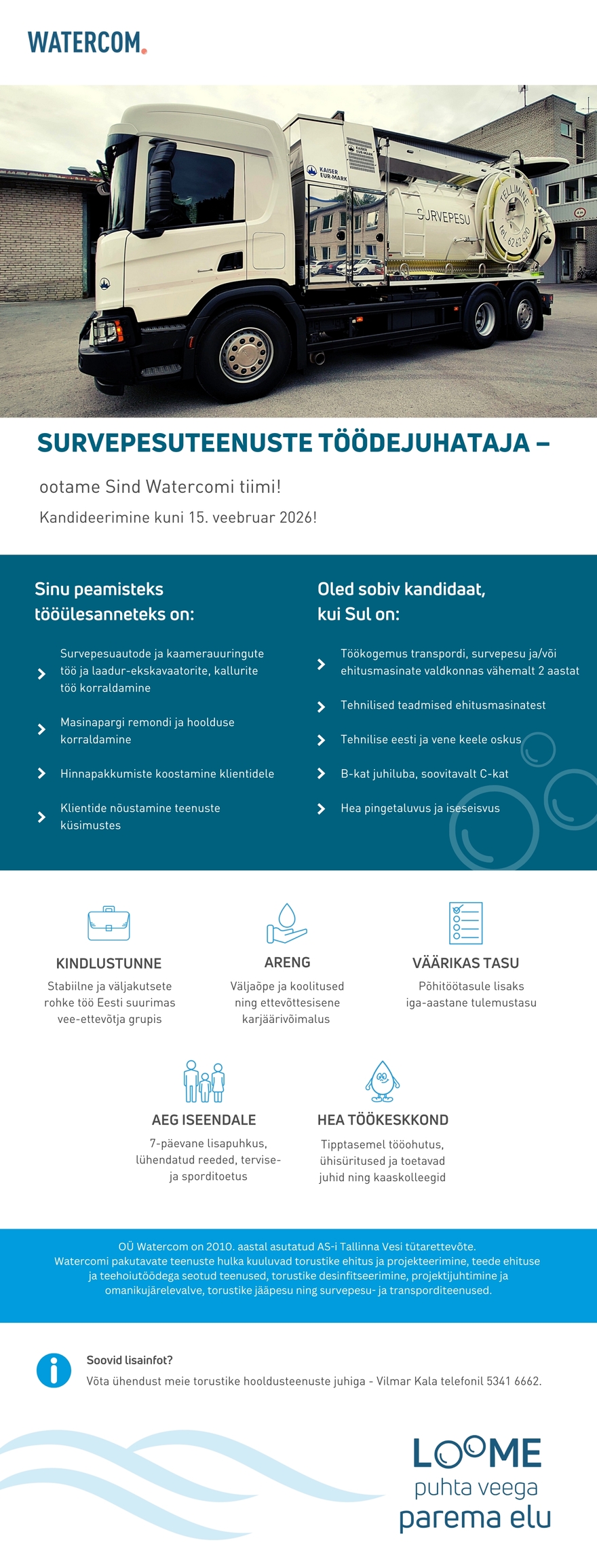 Tööpakkumise Survepesuteenuste töödejuhataja kirjeldus