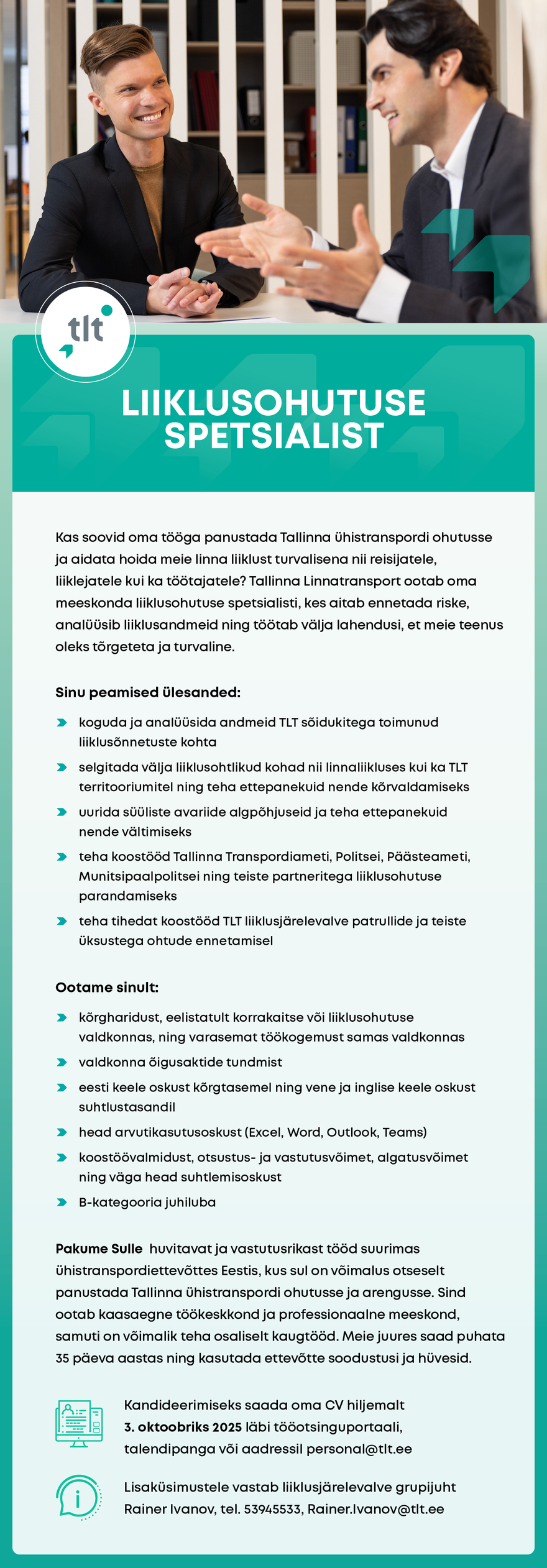 Tööpakkumise Liiklusohutuse spetsialist kirjeldus