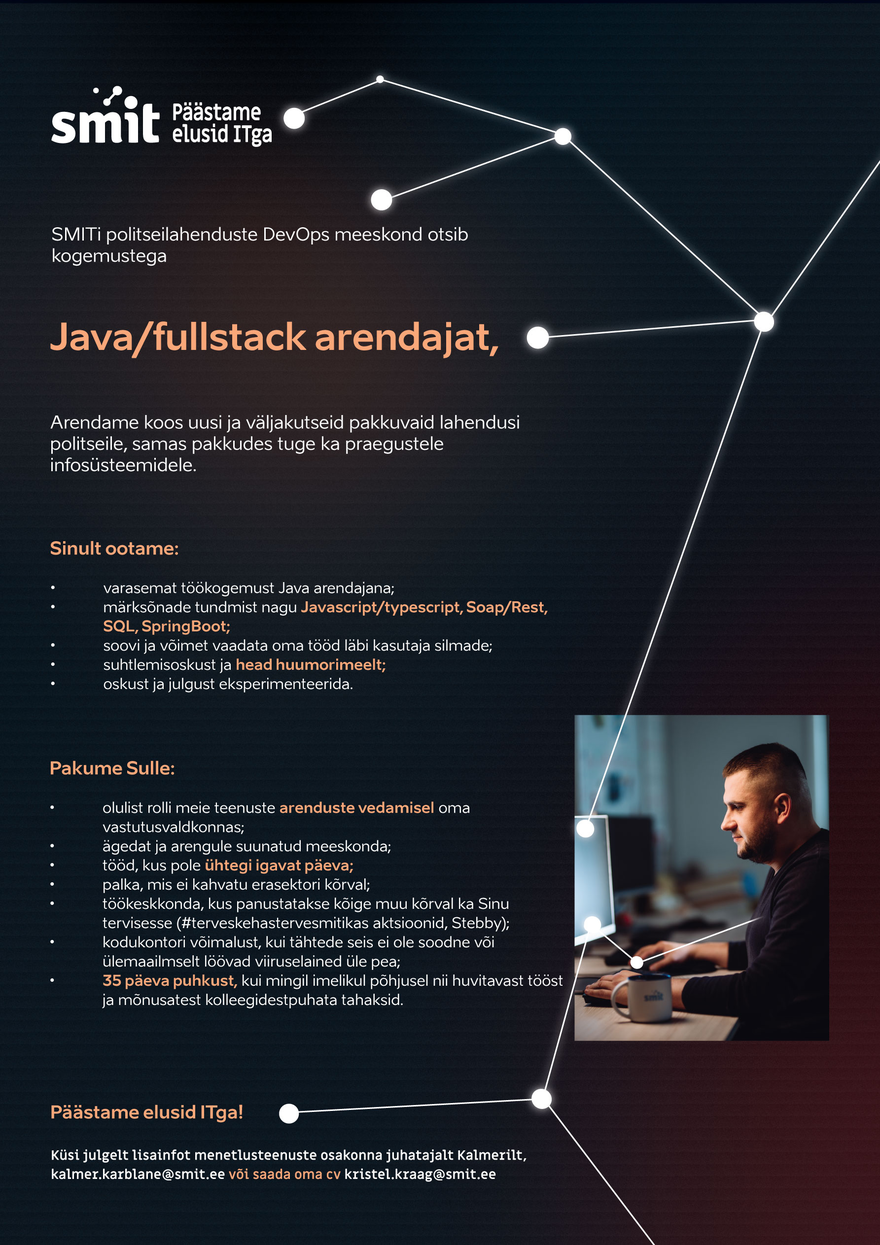 Tööpakkumise Java/fullstack arendaja kirjeldus