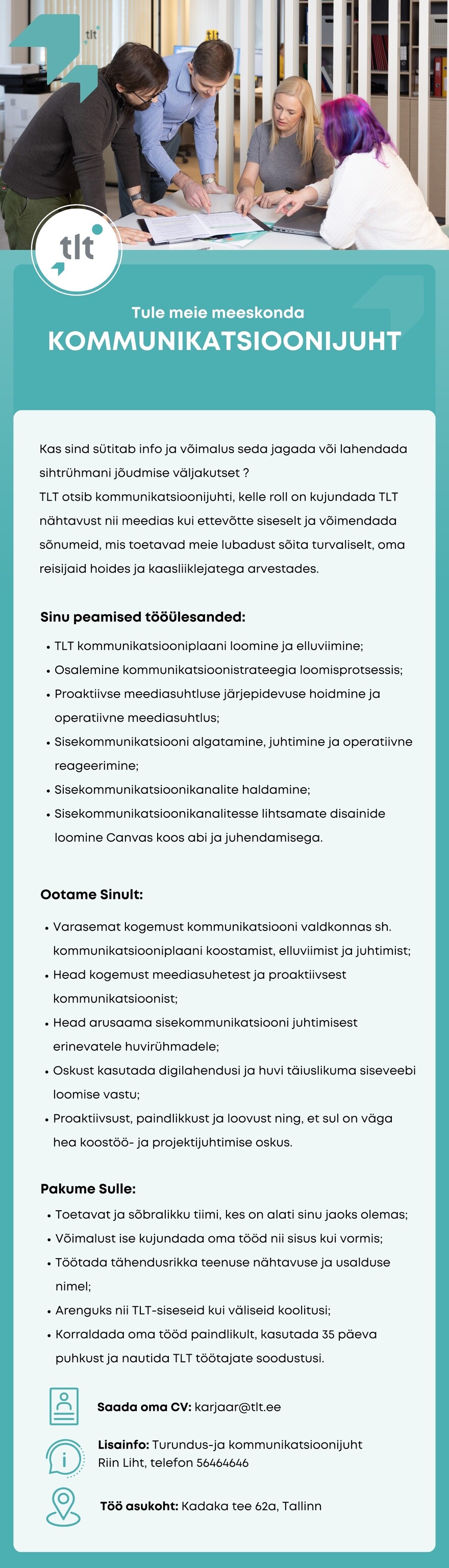 Tööpakkumise KOMMUNIKATSIOONIJUHT kirjeldus