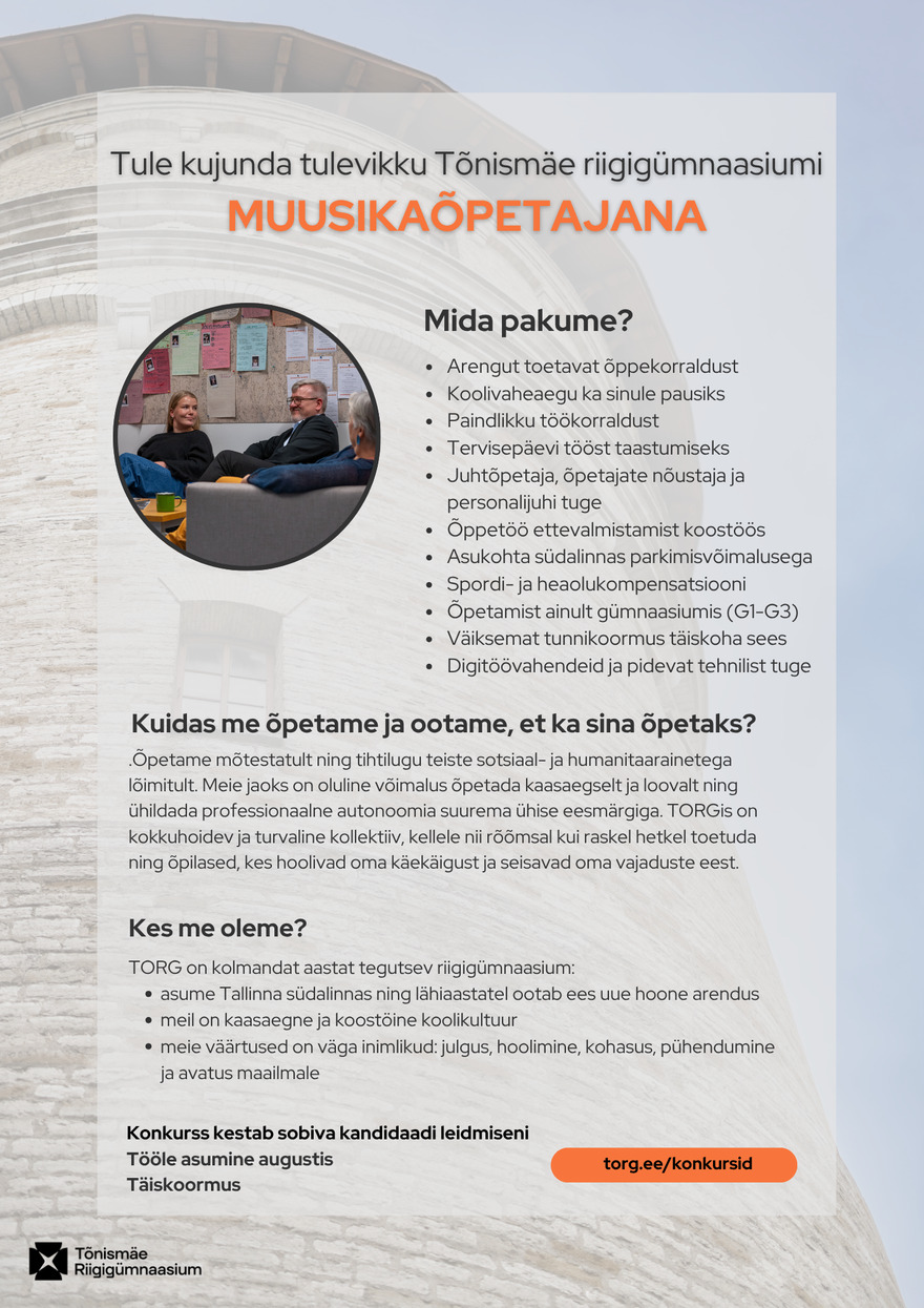 Tööpakkumise Muusikaõpetaja kirjeldus