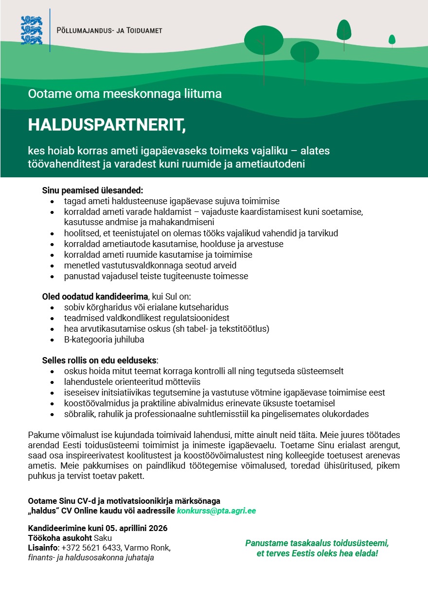 Tööpakkumise Halduspartner kirjeldus