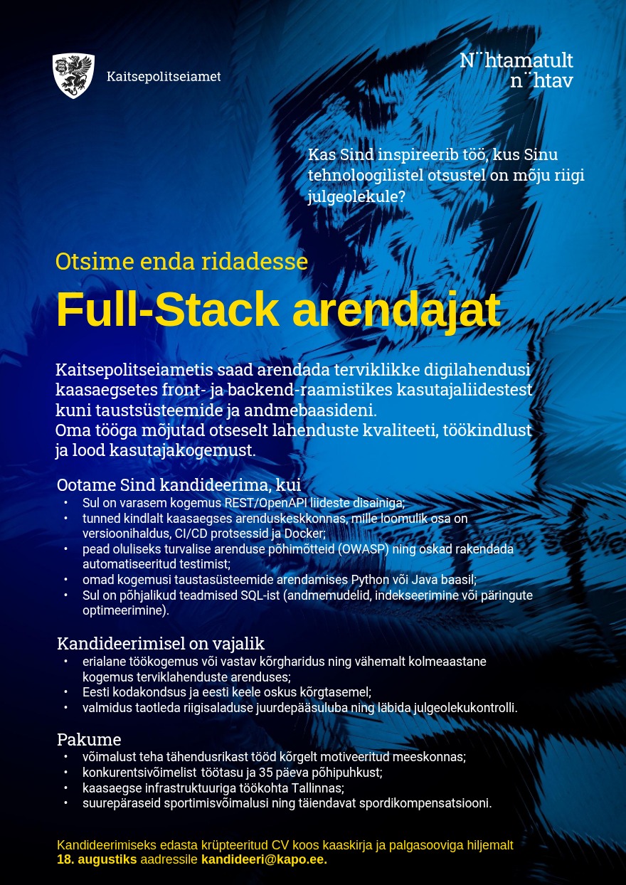 Tööpakkumise Full-Stack arendaja kirjeldus