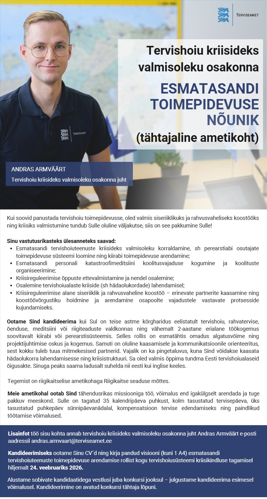 Tööpakkumise Esmatasandi toimepidevuse nõunik kirjeldus