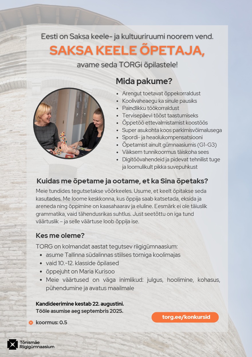 Tööpakkumise Saksa keele õpetaja kirjeldus