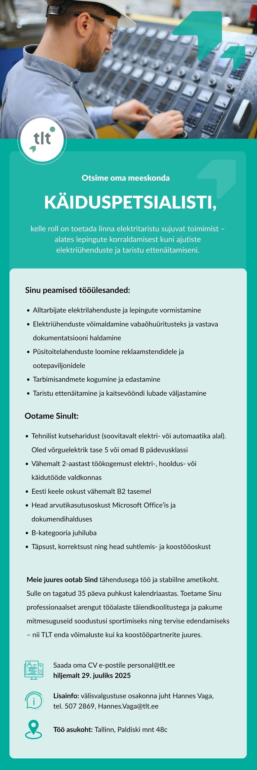 Tööpakkumise Käiduspetsialist kirjeldus