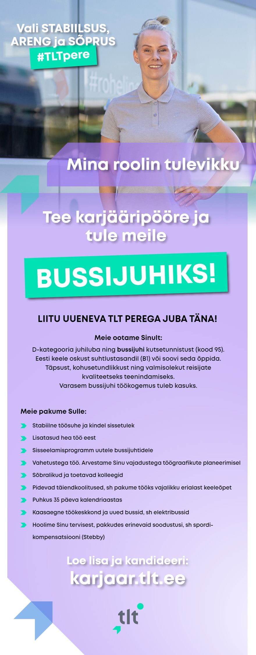 Tööpakkumise Ootame tööle tublisid bussijuhte! kirjeldus