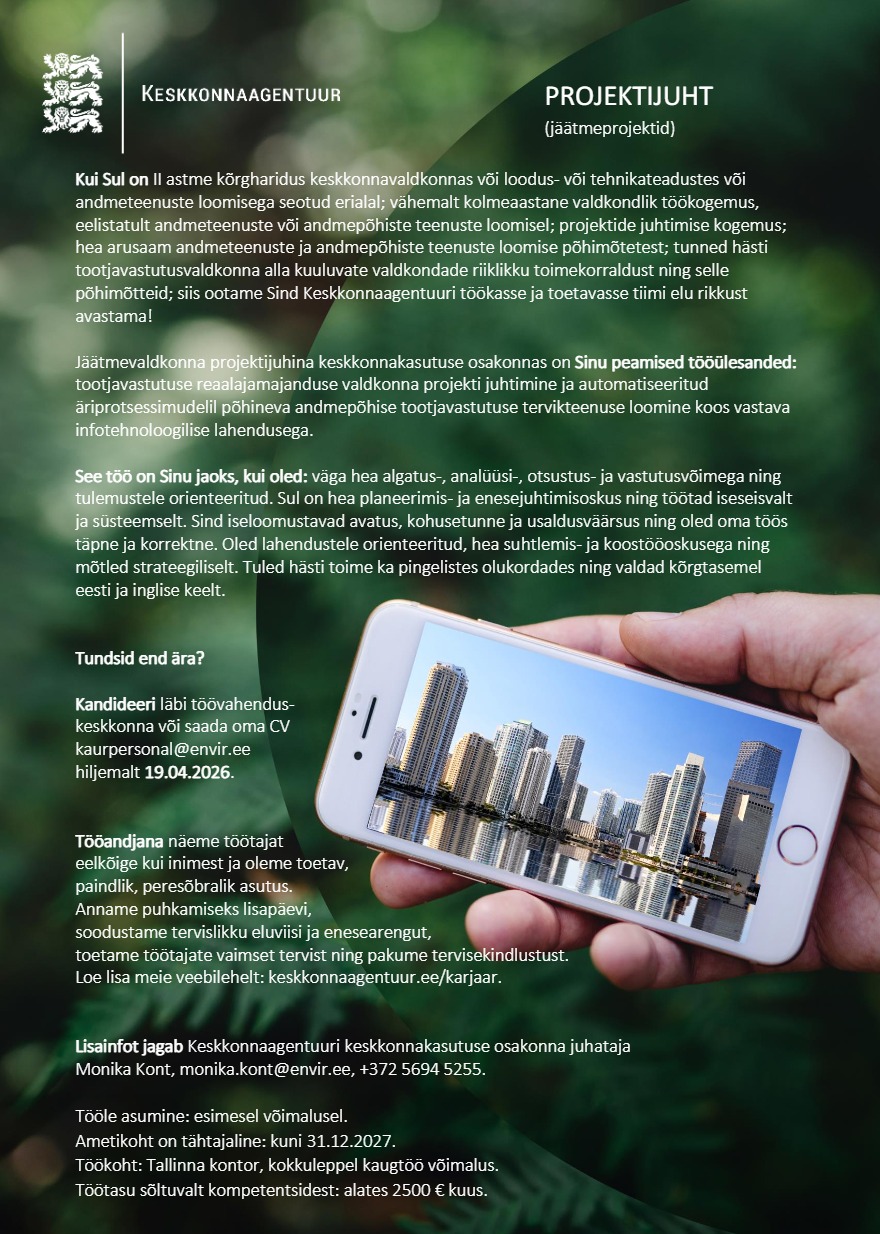 Tööpakkumise PROJEKTIJUHT (jäätmeprojektid) kirjeldus