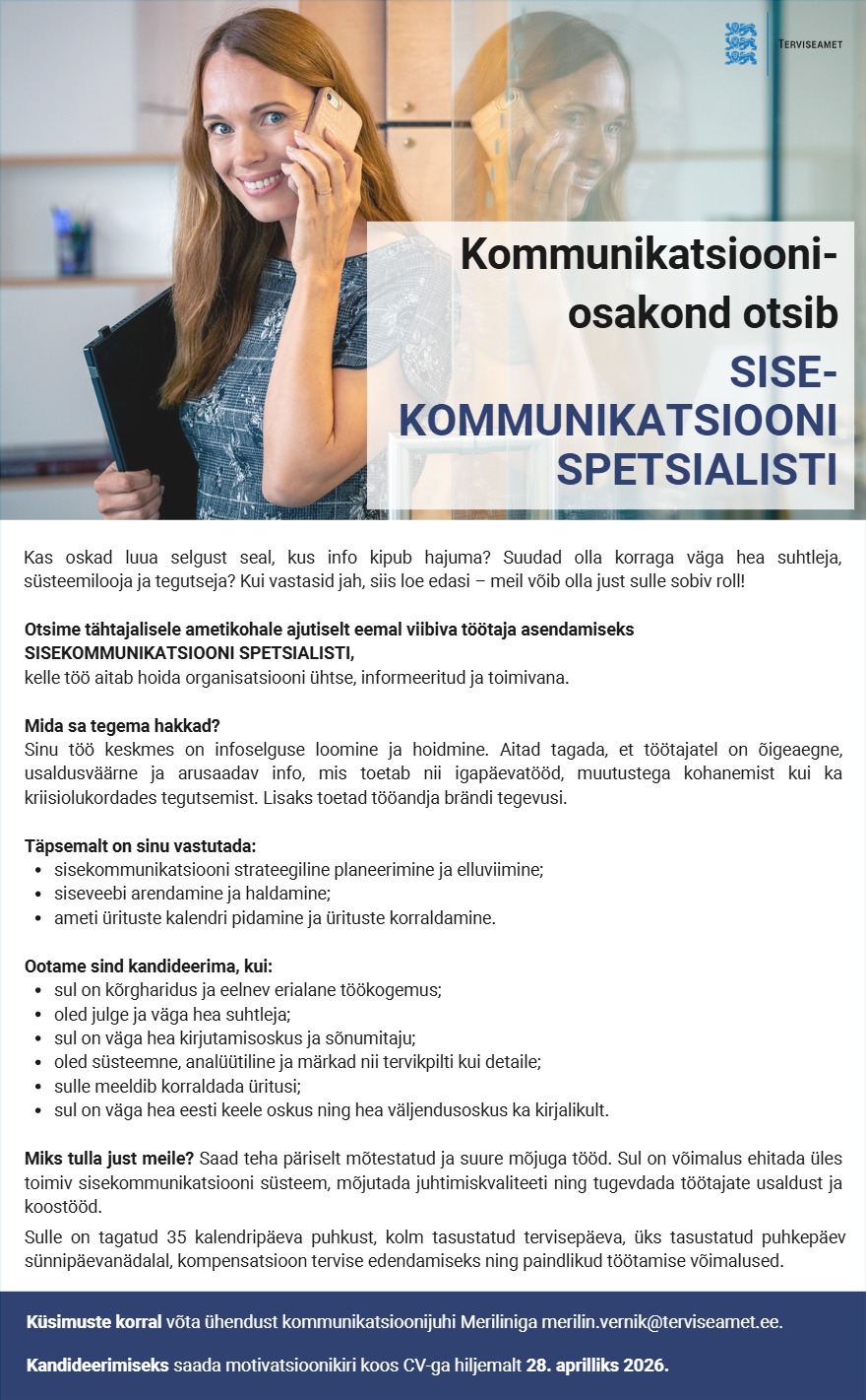 Tööpakkumise Sisekommunikatsiooni spetsialist kirjeldus