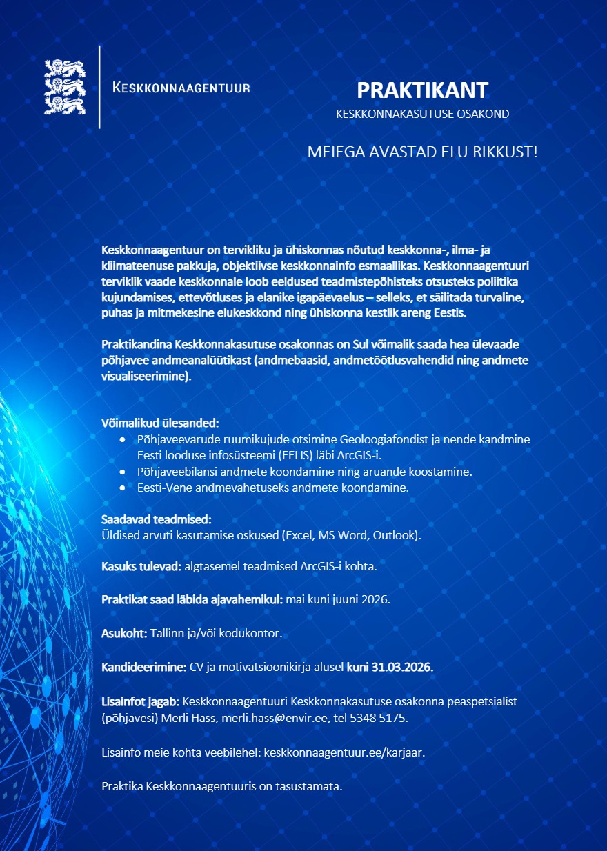 Tööpakkumise PRAKTIKANT (Keskkonnakasutuse osakond) kirjeldus