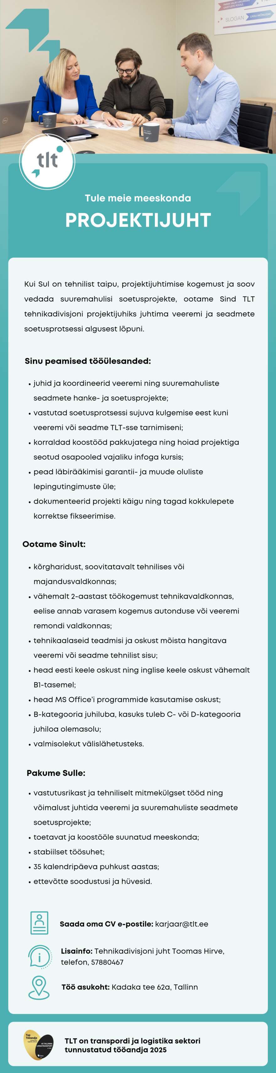 Tööpakkumise PROJEKTIJUHT kirjeldus