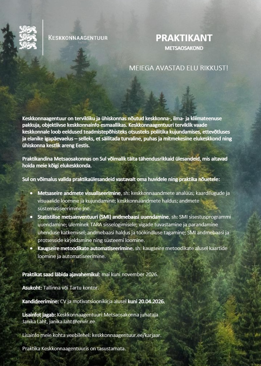 Tööpakkumise PRAKTIKANT (Metsaosakond, IT) kirjeldus