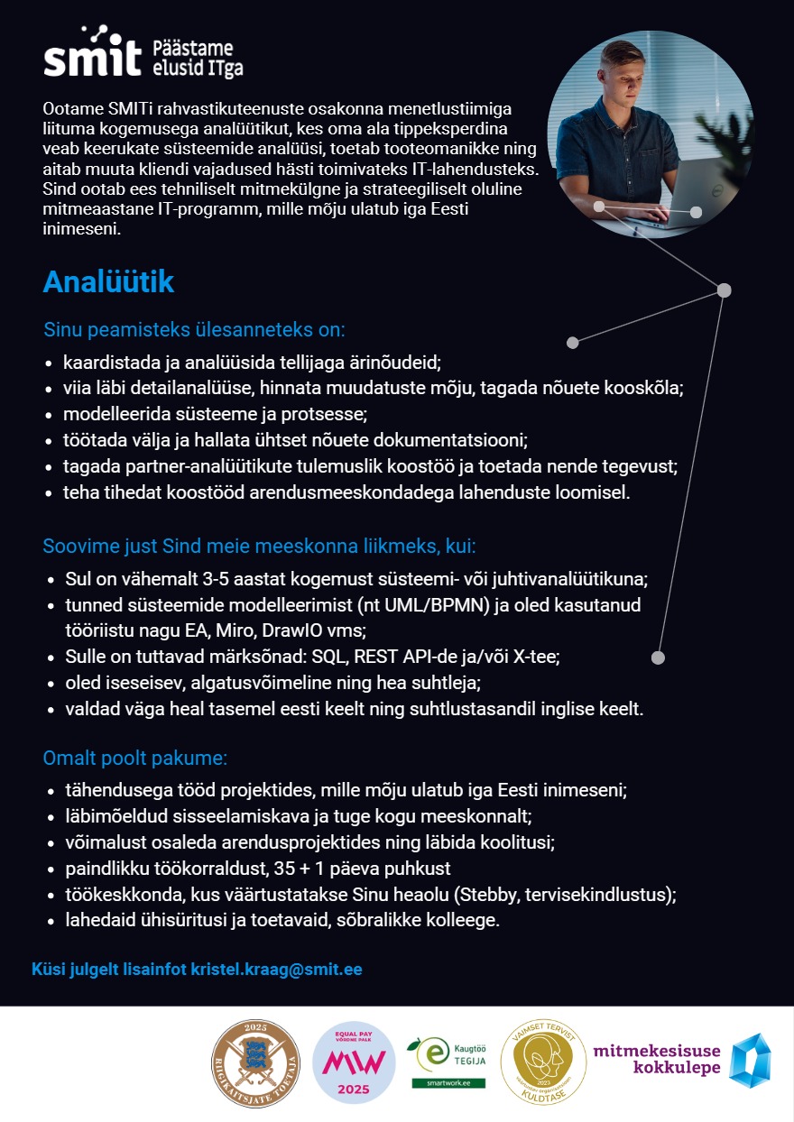 Tööpakkumise Analüütik (rahvastikuteenuse osakond) kirjeldus