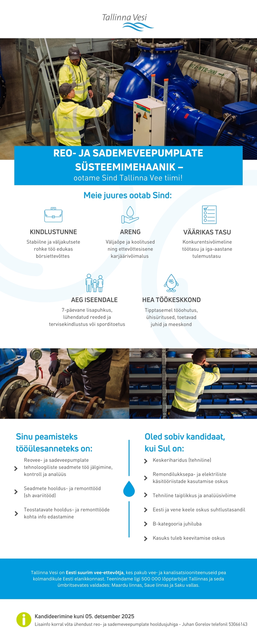 Tööpakkumise Reo- ja sademeveepumplate süsteemimehaanik kirjeldus