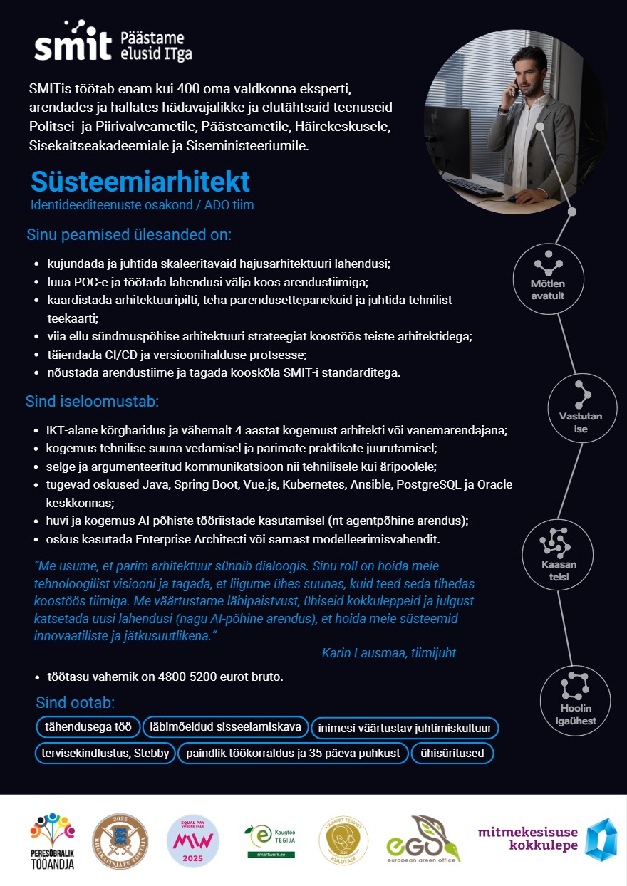 Tööpakkumise Süsteemiarhitekt kirjeldus