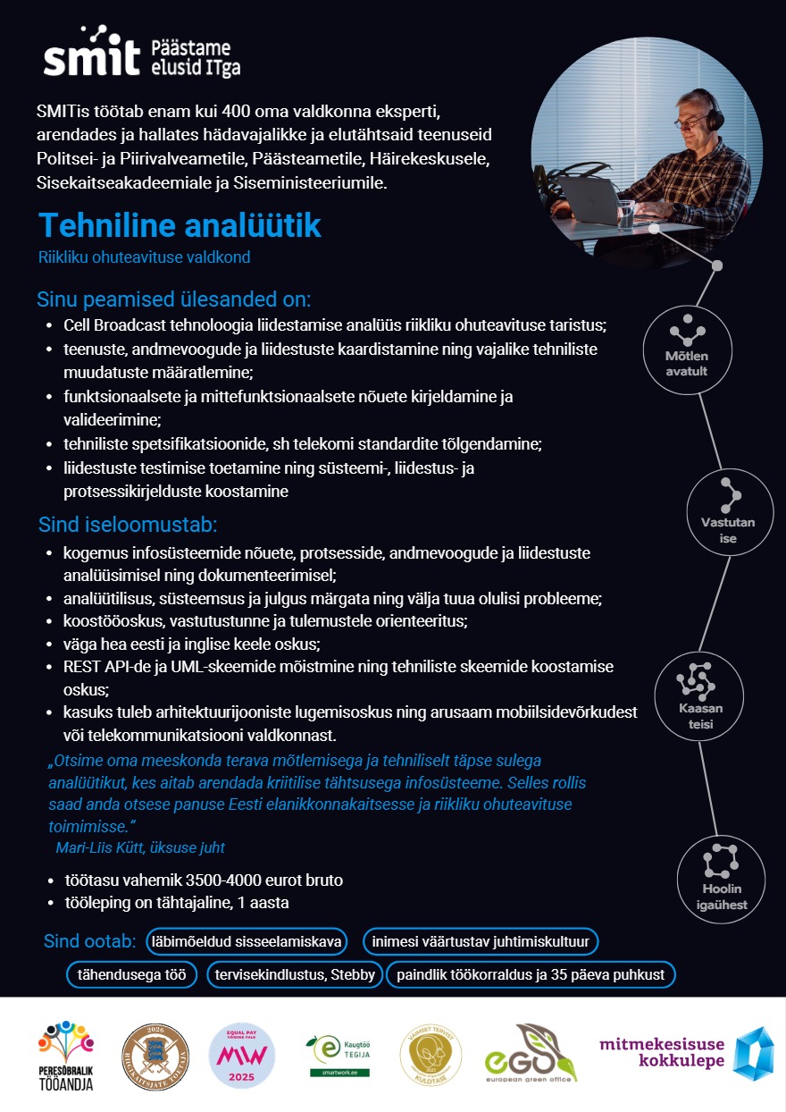 Tööpakkumise Tehniline analüütik kirjeldus