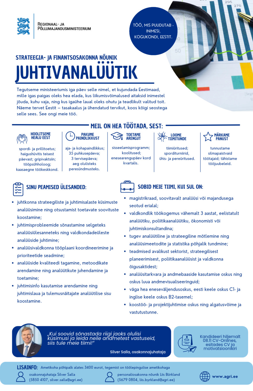 Tööpakkumise Juhtivanalüütik kirjeldus