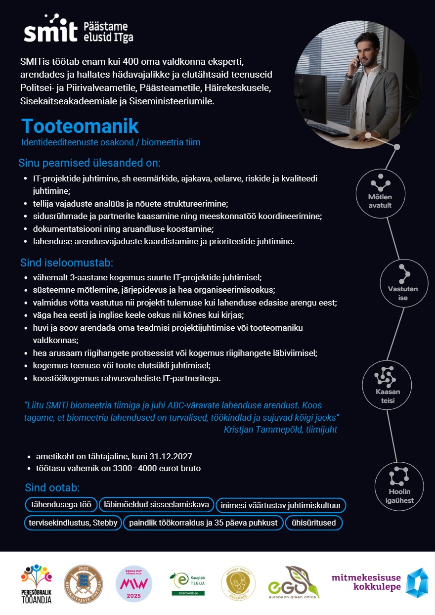 Tööpakkumise Tooteomanik kirjeldus