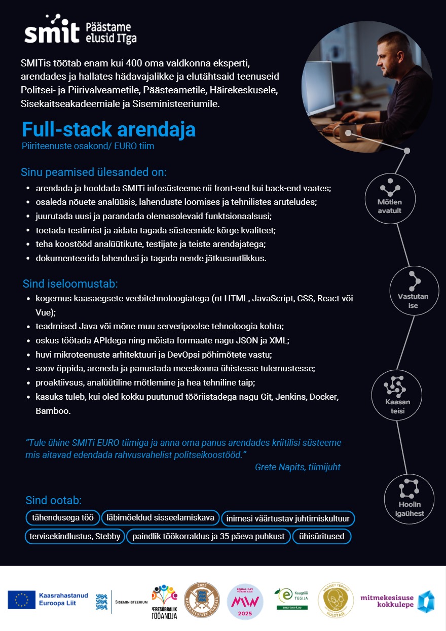 Tööpakkumise Full-stack arendaja kirjeldus