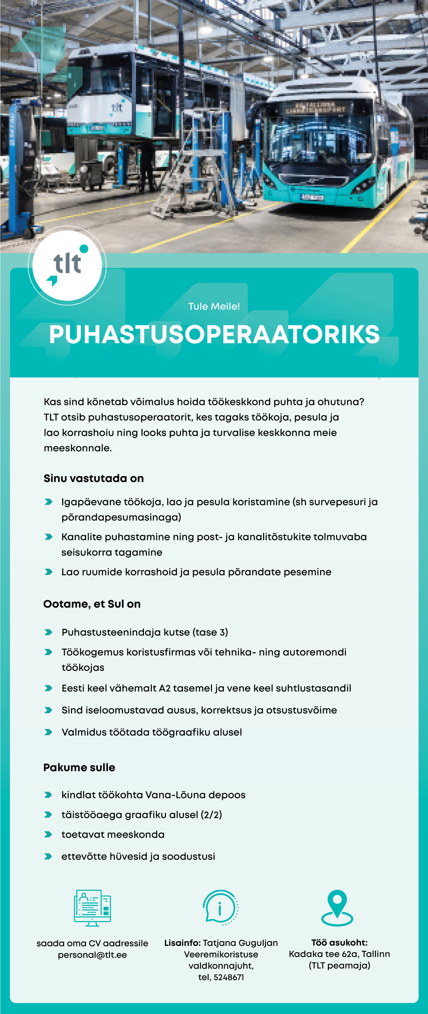 Tööpakkumise Puhastusoperaator kirjeldus