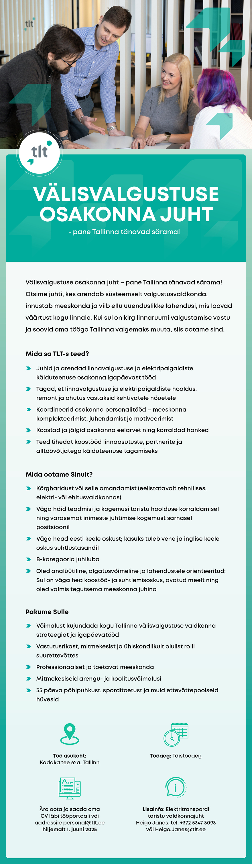 Tööpakkumise Välisvalgustuse osakonna juht kirjeldus
