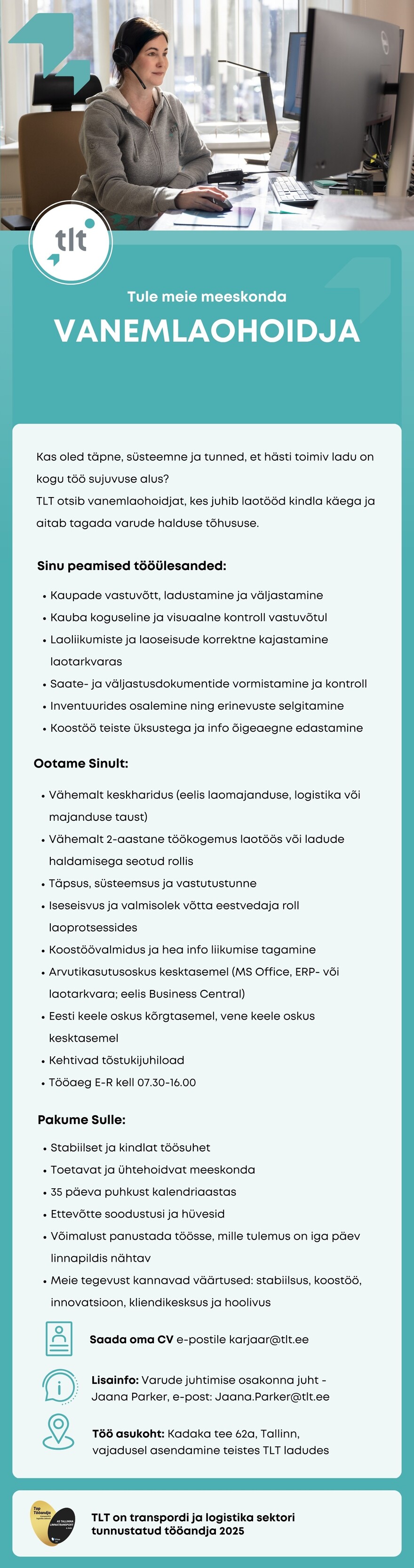 Tööpakkumise VANEMLAOHOIDJA kirjeldus