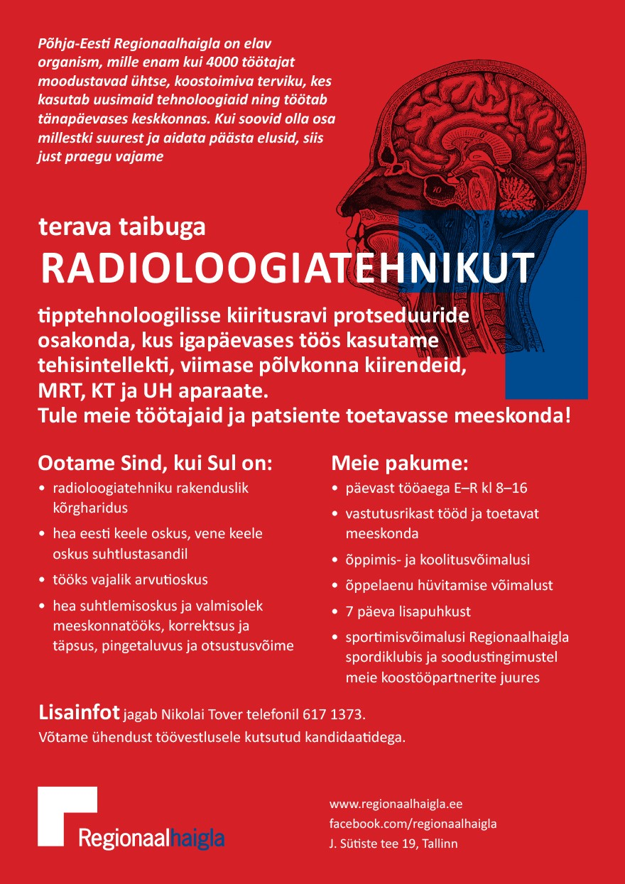 Tööpakkumise Radioloogiatehnik kiiritusravi protseduuride osakonda kirjeldus