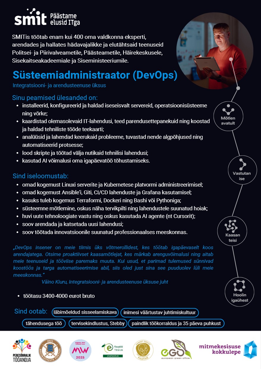 Tööpakkumise Süsteemiadministraator (DevOps) kirjeldus