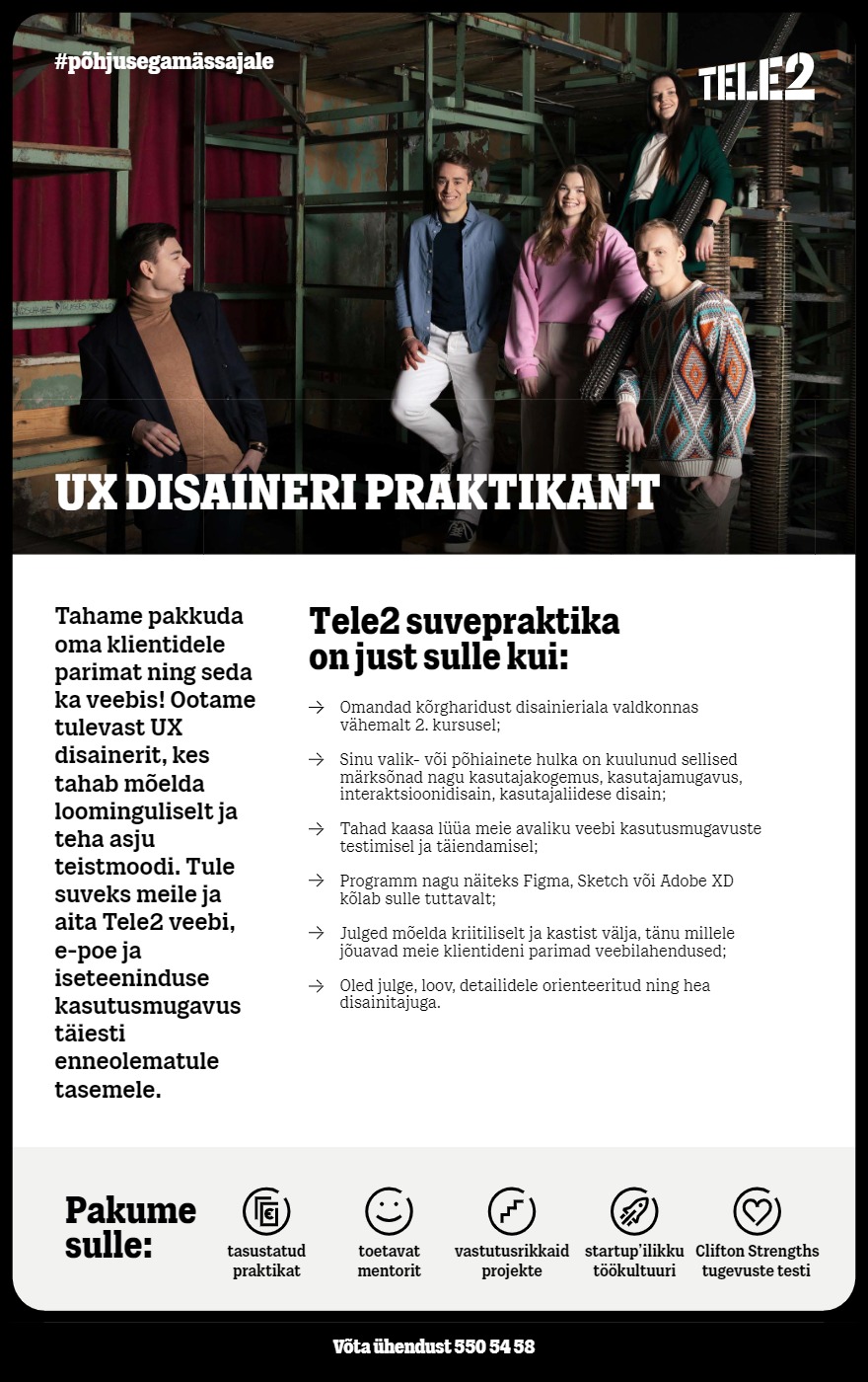 Tööpakkumise UX disaineri praktikant kirjeldus