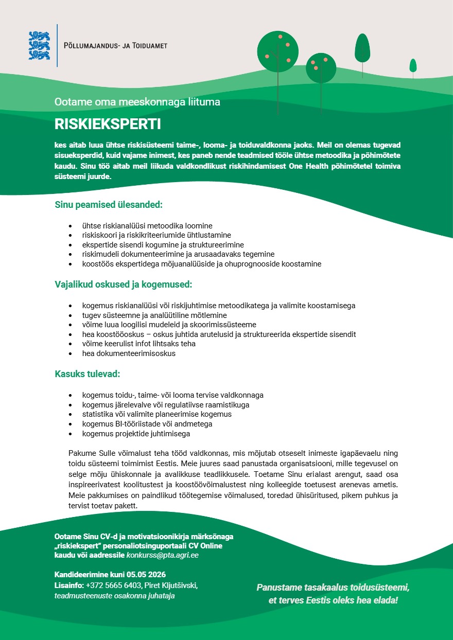 Tööpakkumise Riskiekspert kirjeldus